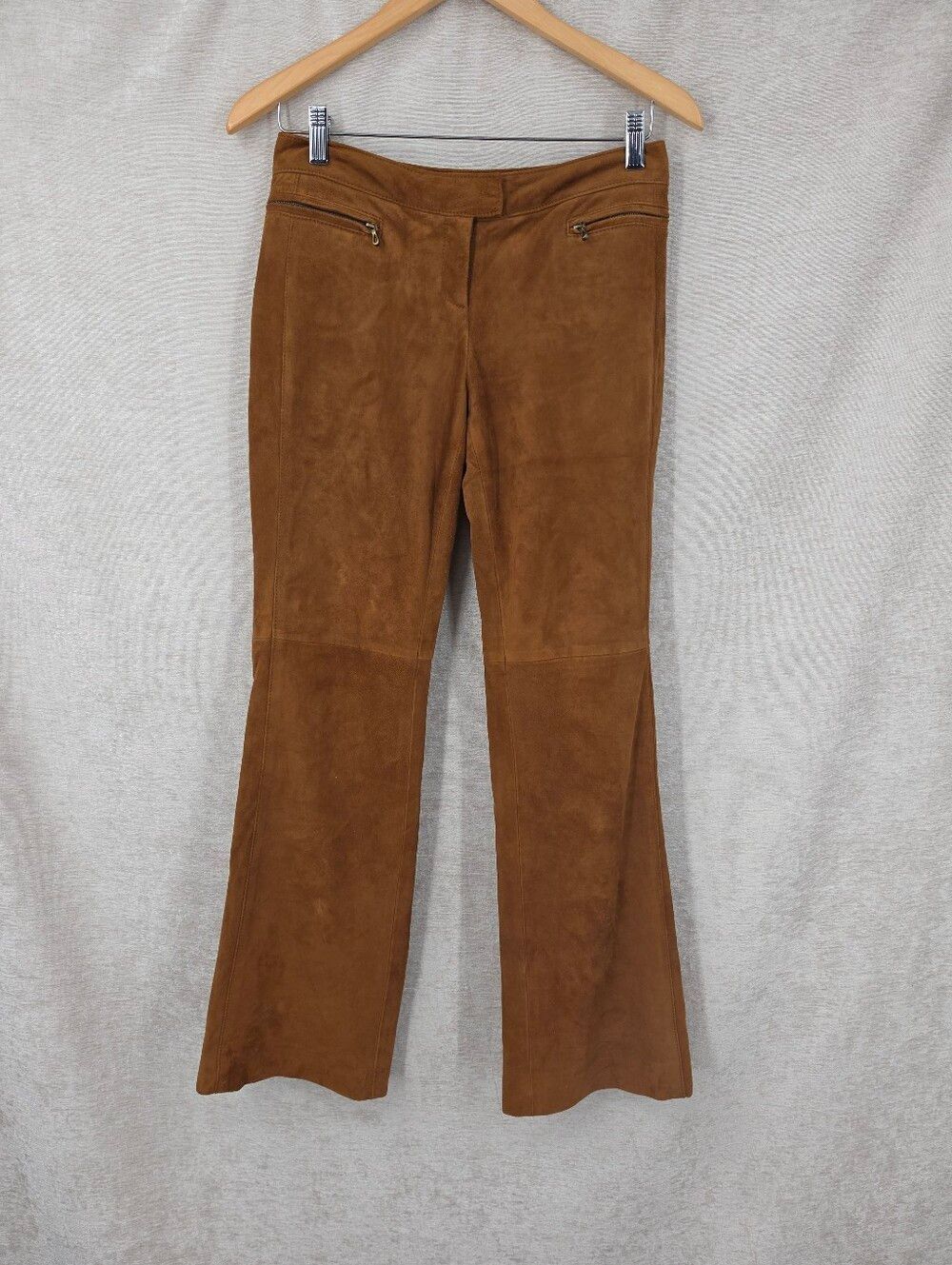 Y2K Light Brown Suede Leather Bootcut Flared Pants